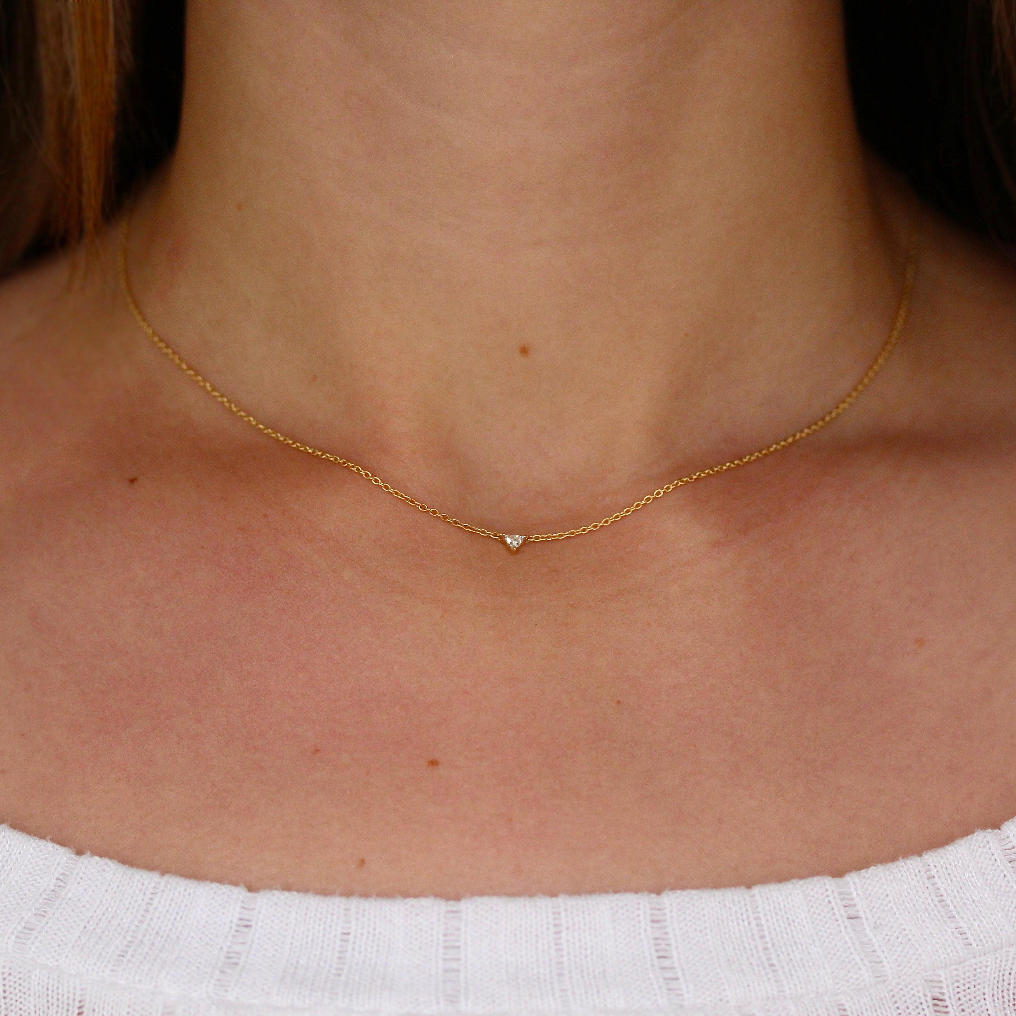 The April Tiny Trillion Birthstone Necklace with Lab-Grown Diamond in Yellow Gold - Image 4