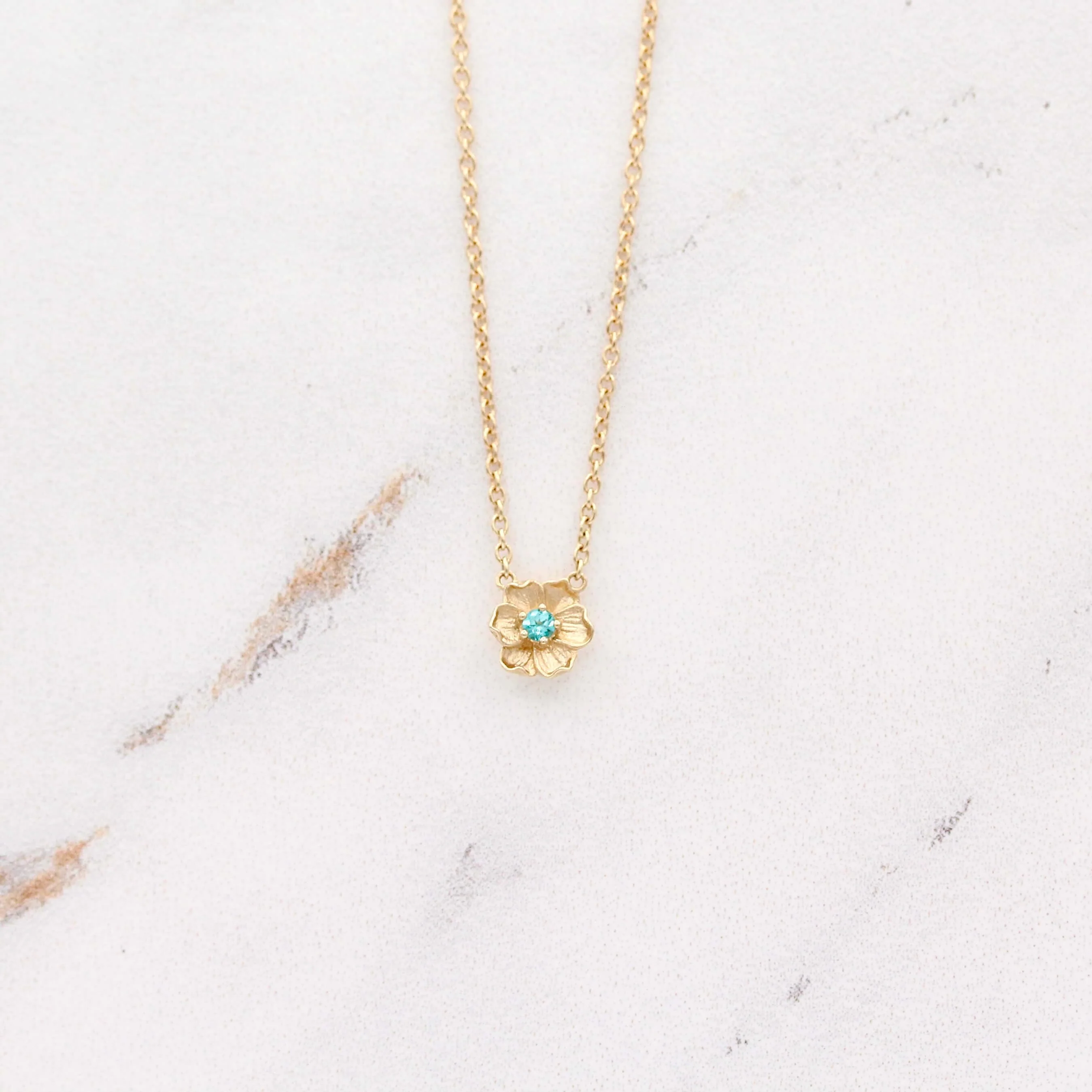 The August Poppy Birthstone Necklace with Chrysoberyl in Yellow Gold