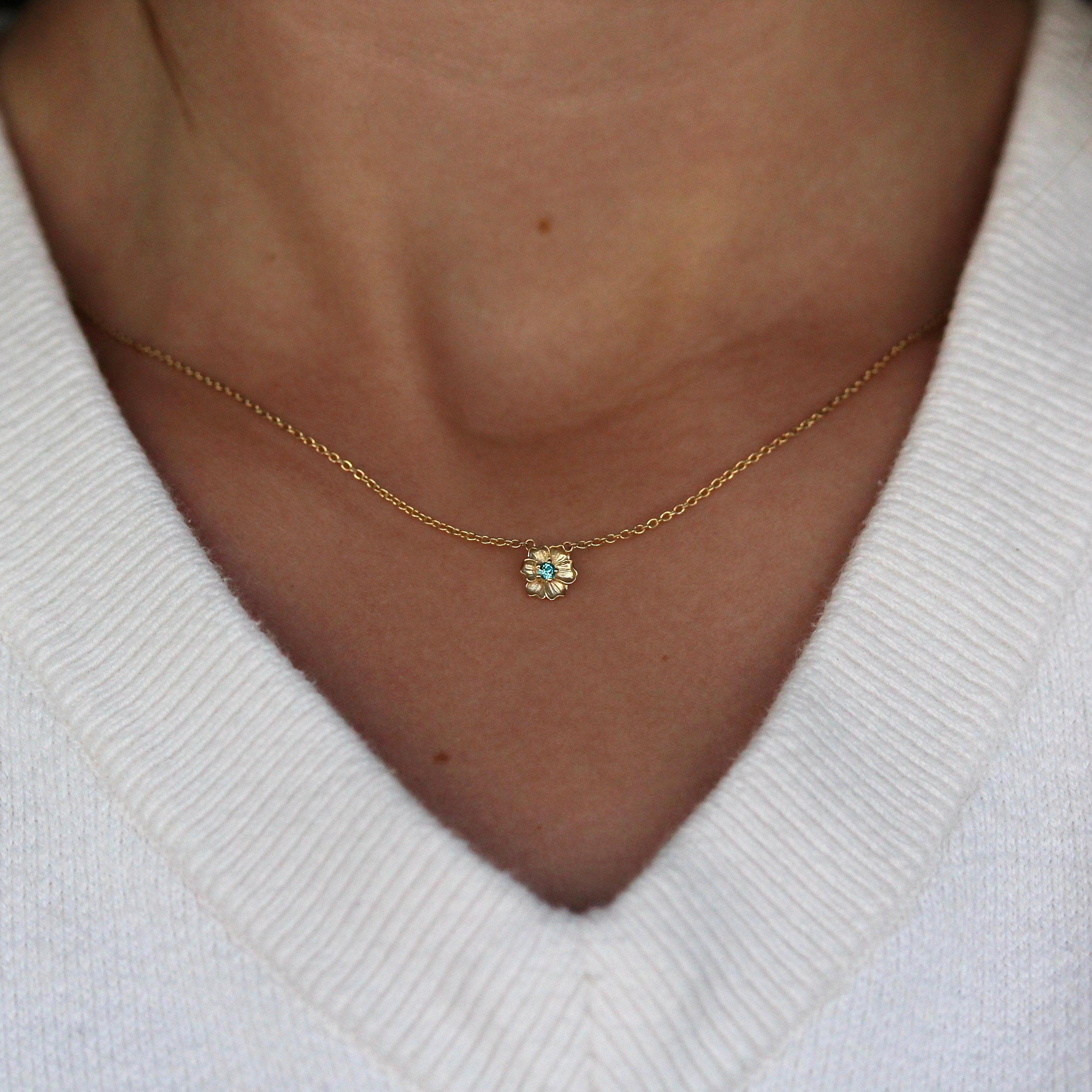 The August Poppy Birthstone Necklace with Chrysoberyl in Yellow Gold - Image 2