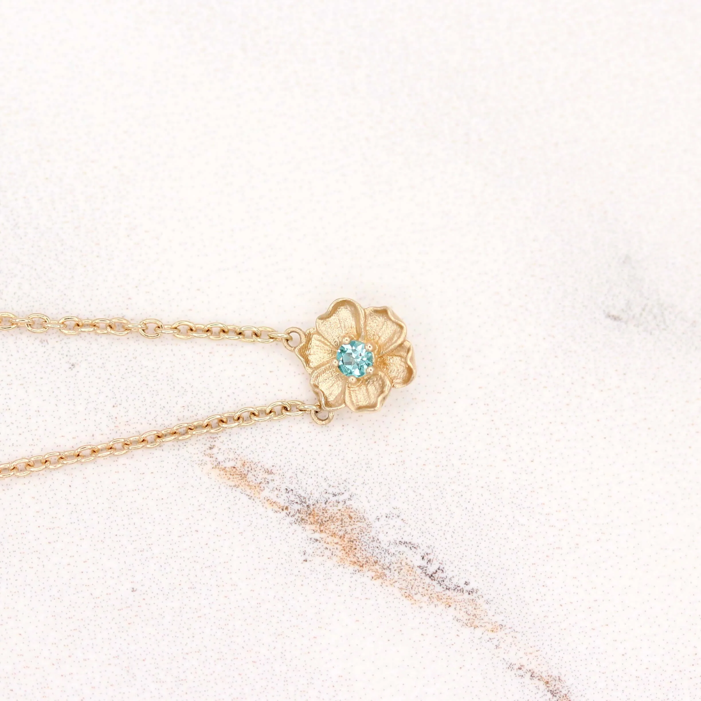 The August Poppy Birthstone Necklace with Chrysoberyl in Yellow Gold - Image 3