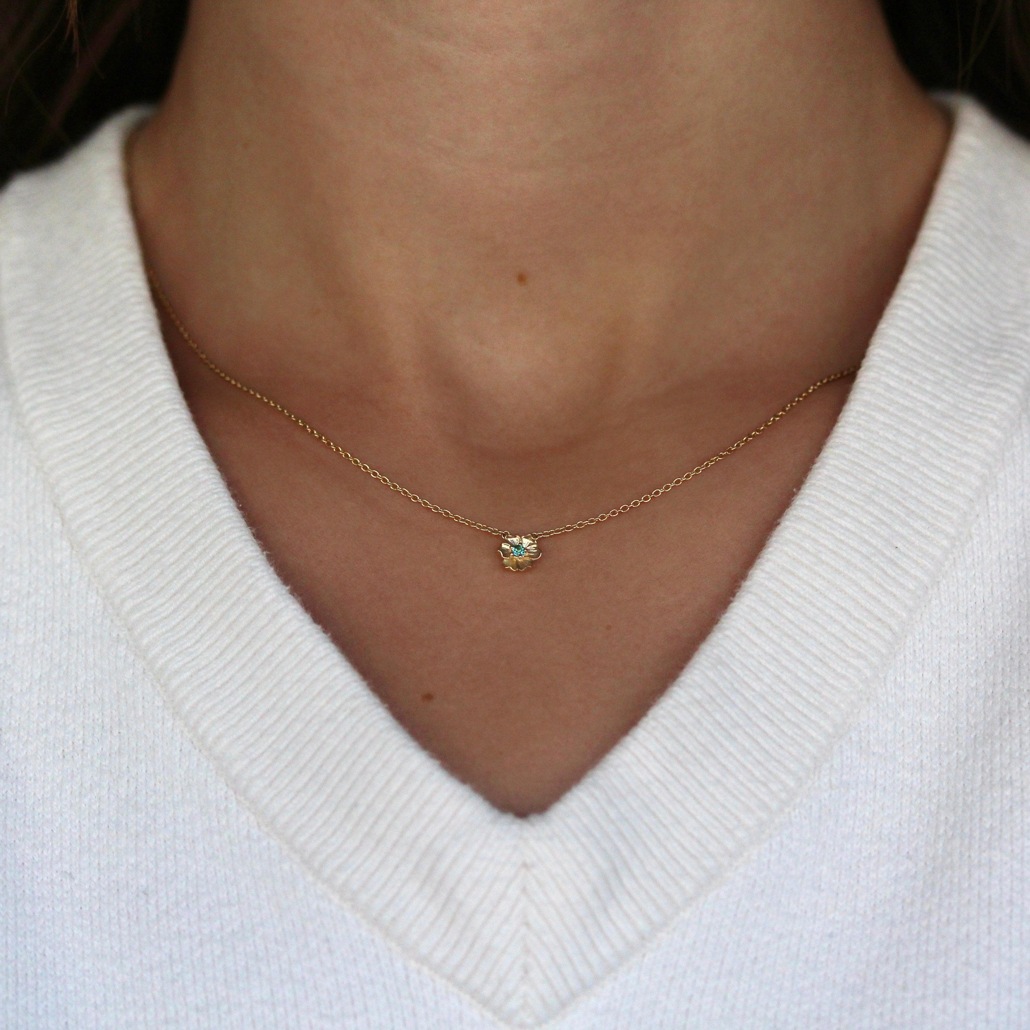 The August Poppy Birthstone Necklace with Chrysoberyl in Yellow Gold - Image 4