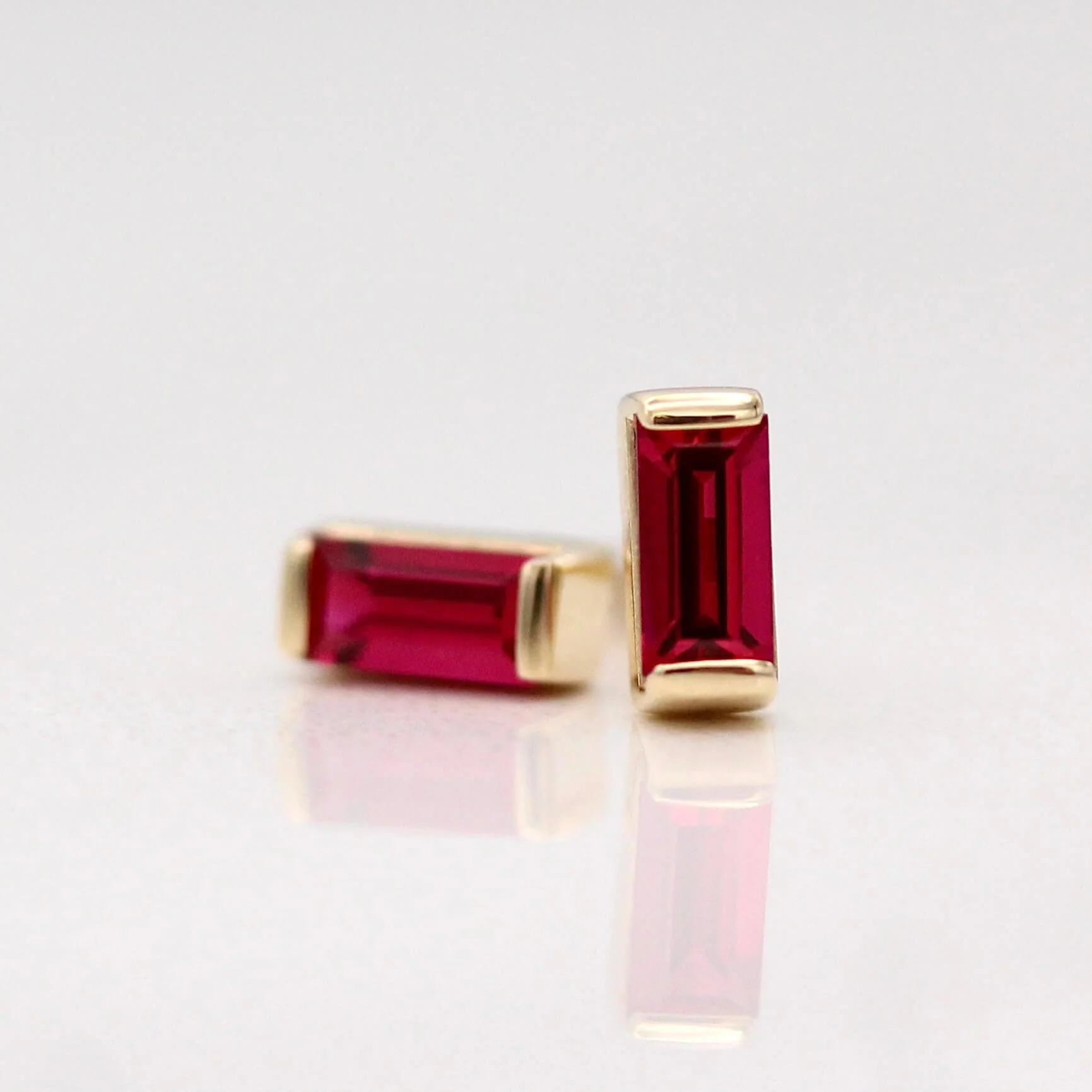 The July Baguette Birthstone Earrings with Ruby in Yellow Gold - Image 3