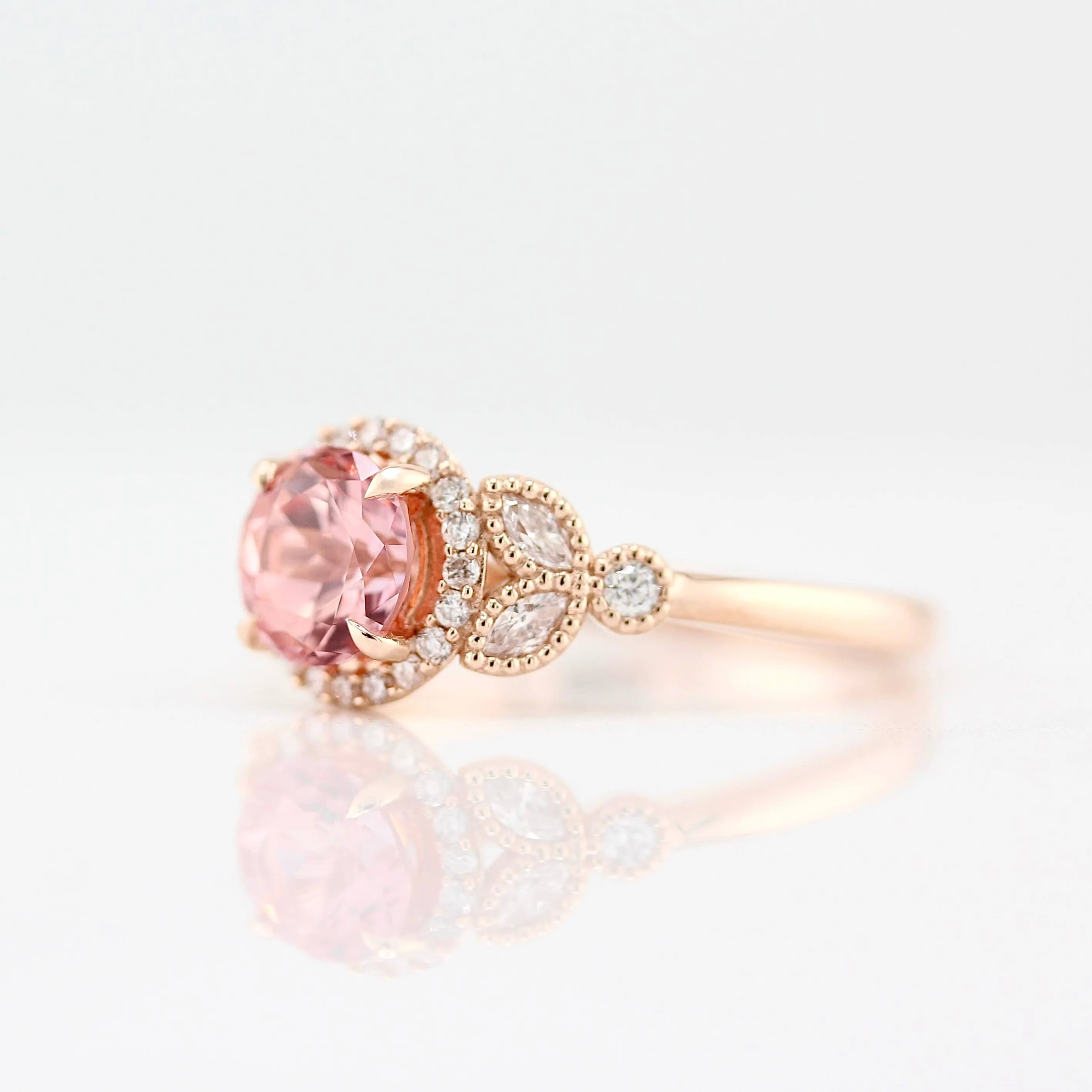 The Cate Ring (Round) with Peachy-Pink Created Sapphire - Image 3