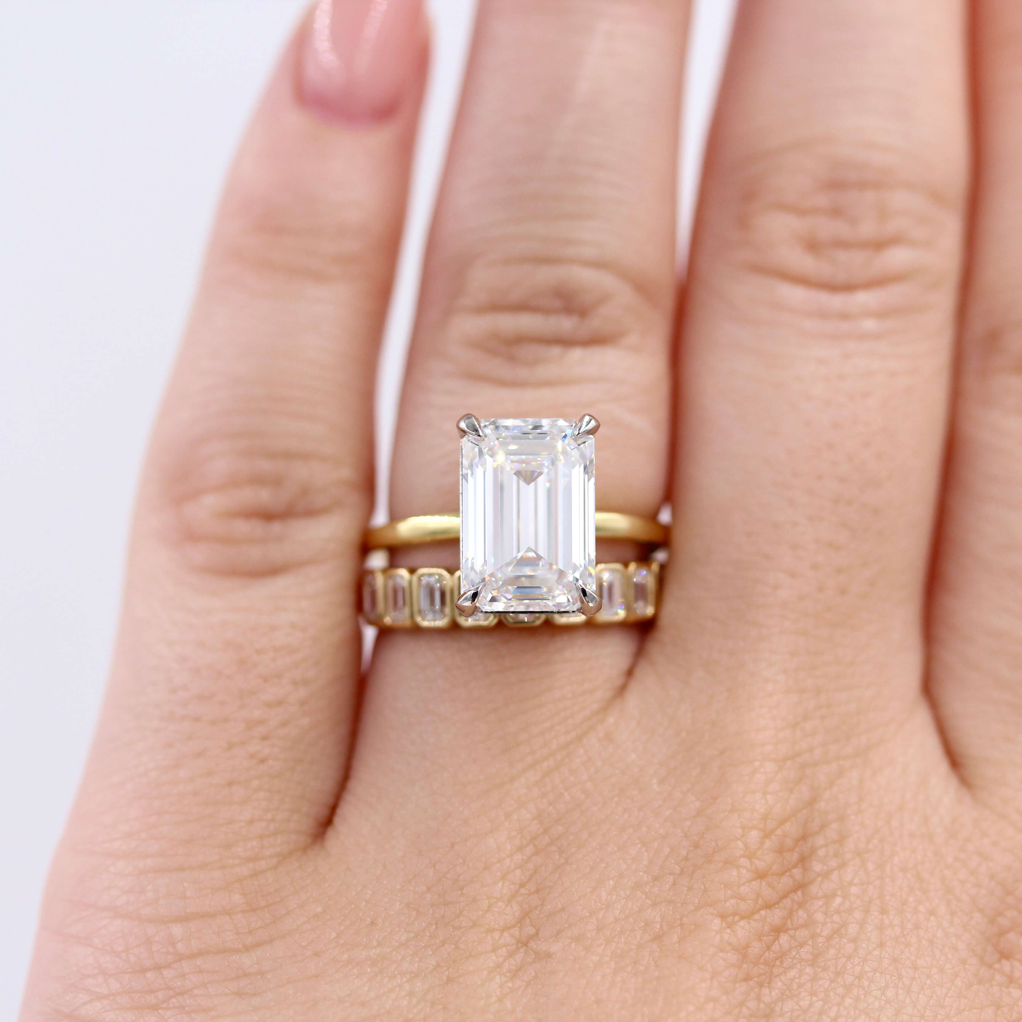The Celeste Ring (Emerald) in 18k Yellow Gold and Platinum with 5.35ct Lab-Grown Diamond - Image 11
