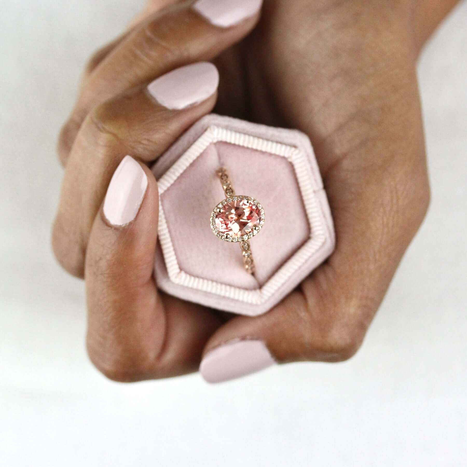 The Charlotte Ring with Peachy-Pink Created Sapphire - Image 4