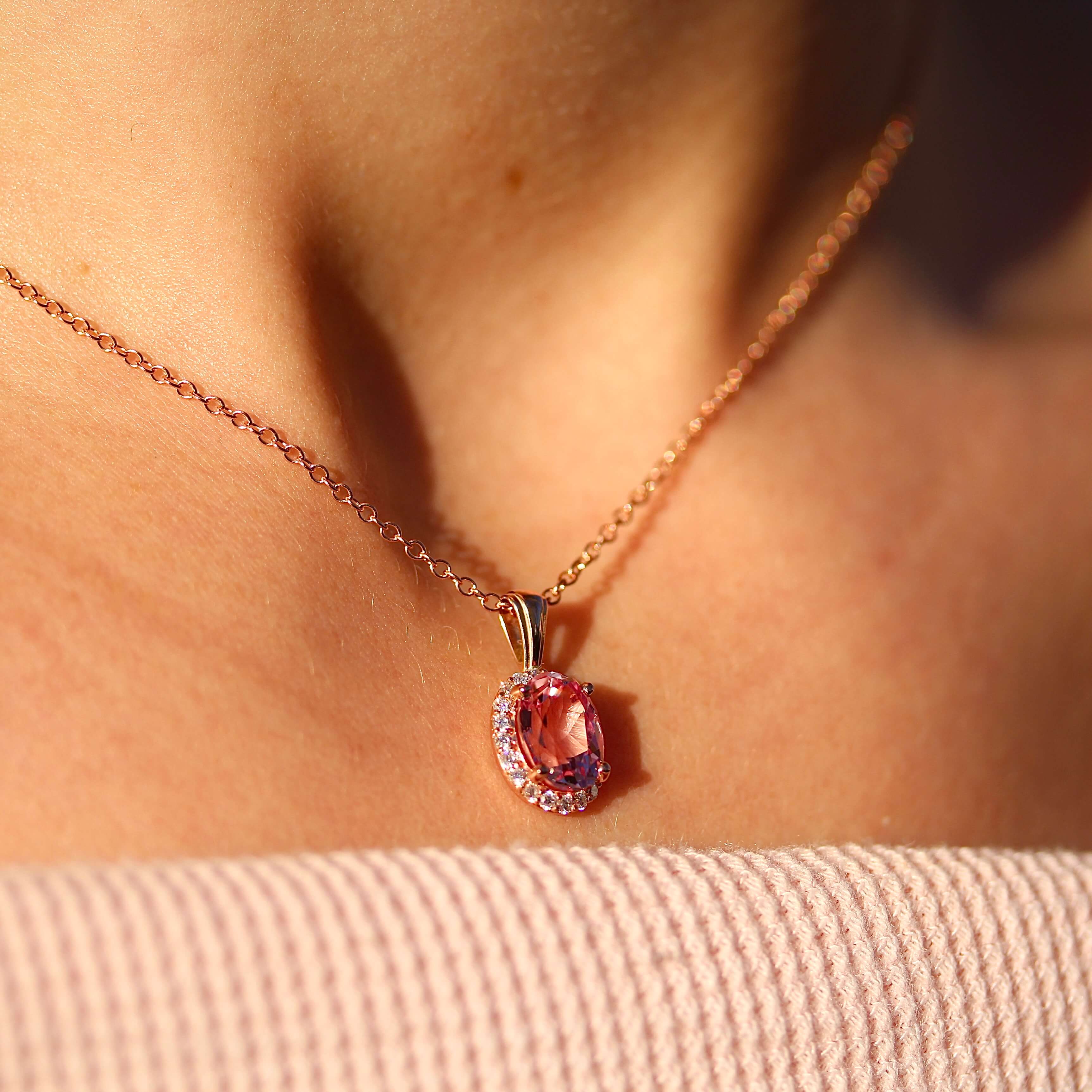 The Charlotte Necklace in Rose Gold with 2.75ct Peachy-Pink Created Sapphire - Image 3
