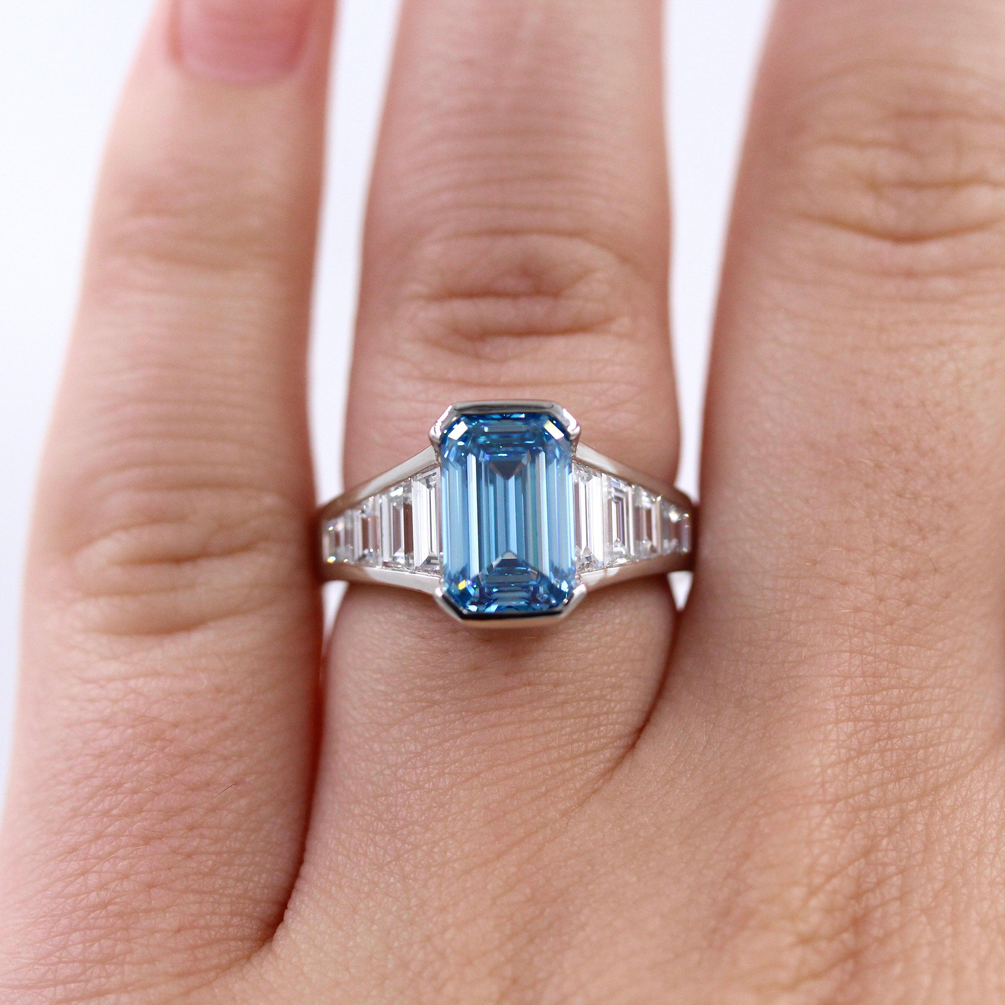 The Daphne Ring in Platinum with 3.11ct Blue Lab-Grown Diamond - Image 6
