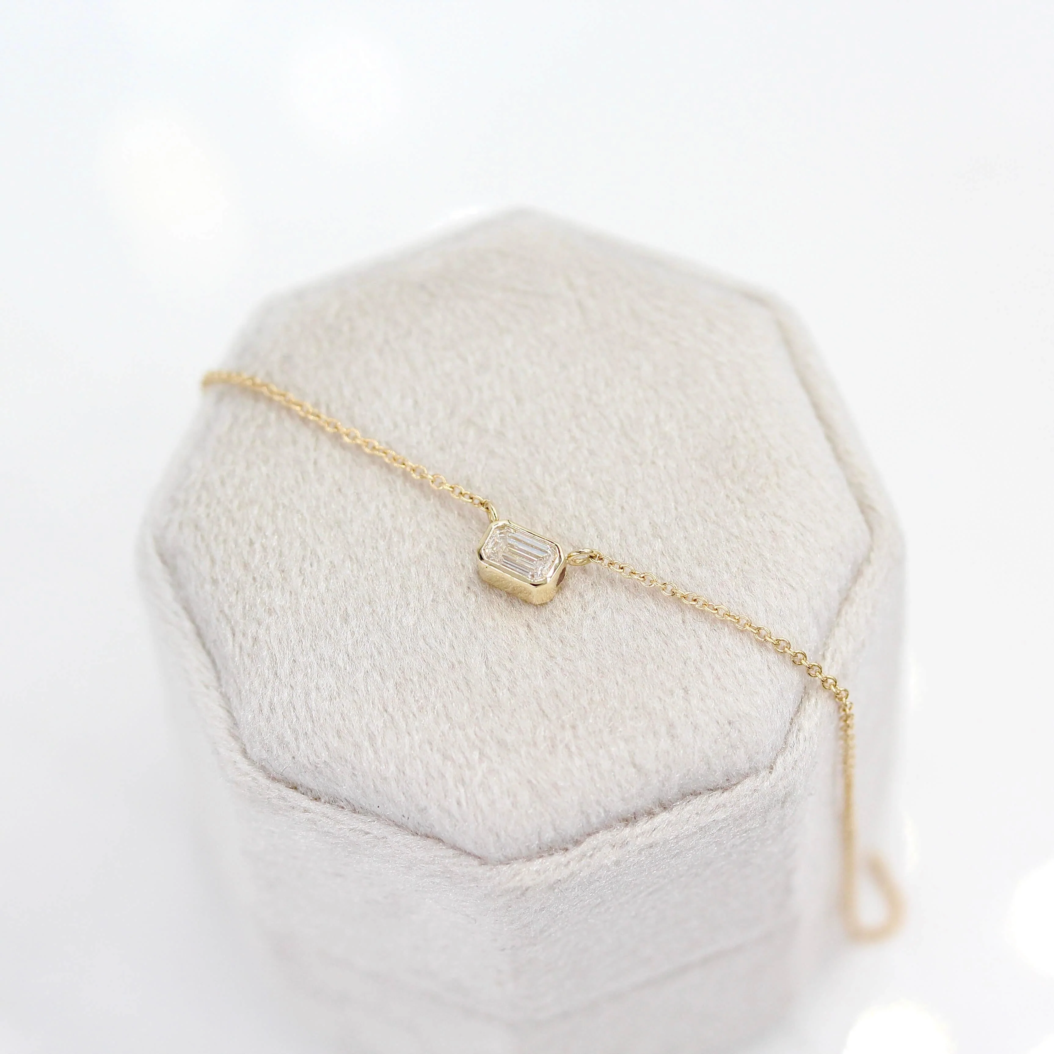 The East-West Emerald Bezel Necklace in Yellow Gold - Image 7