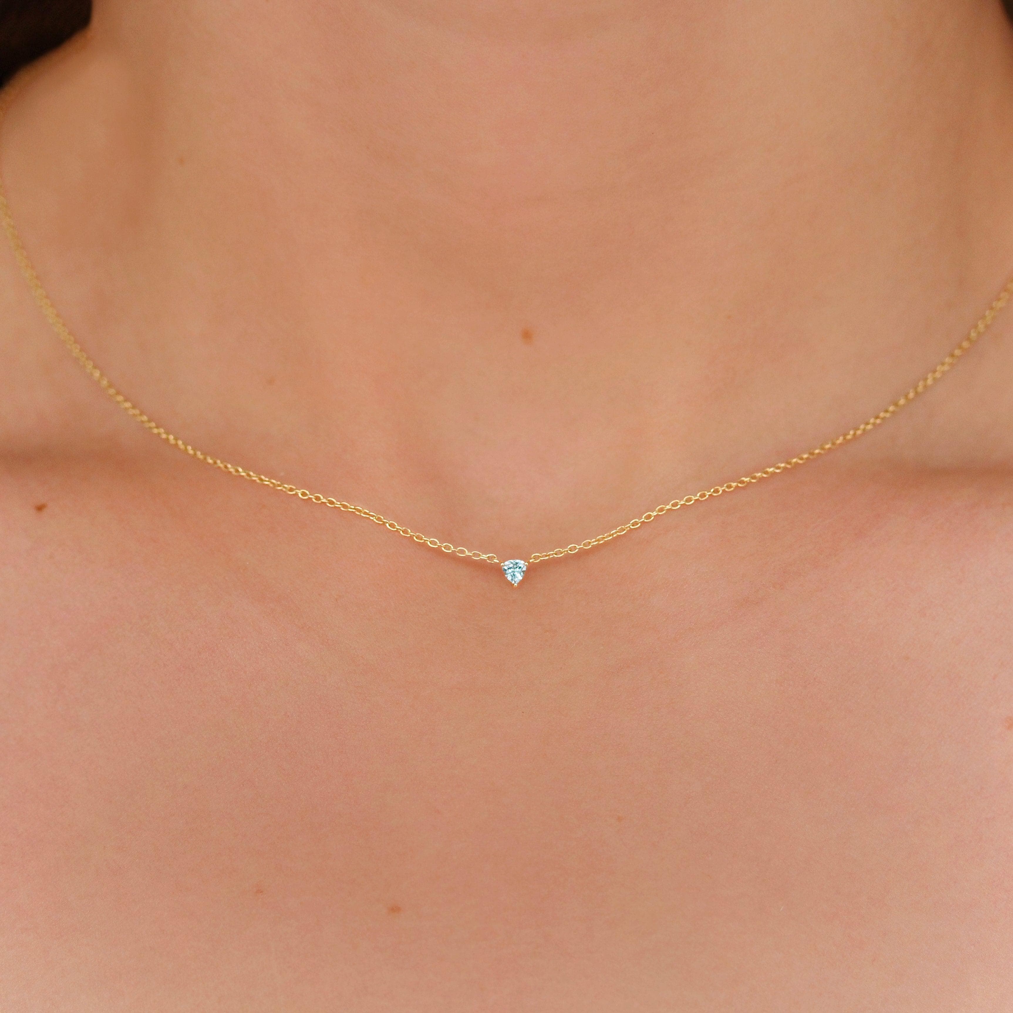 The March Tiny Trillion Birthstone Necklace with Aqua Spinel in Yellow Gold - Image 2