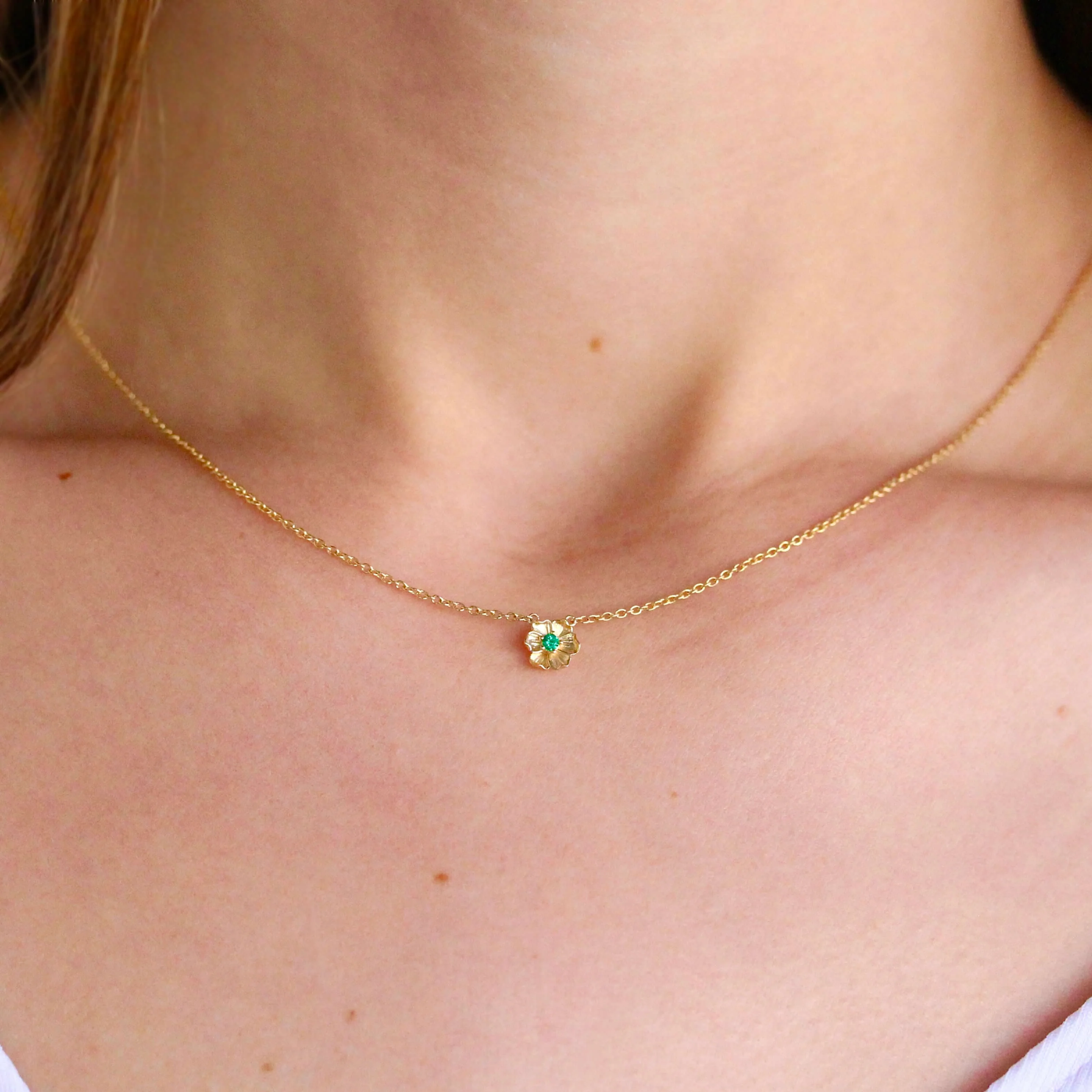 The May Poppy Birthstone Necklace with Emerald in Yellow Gold - Image 2