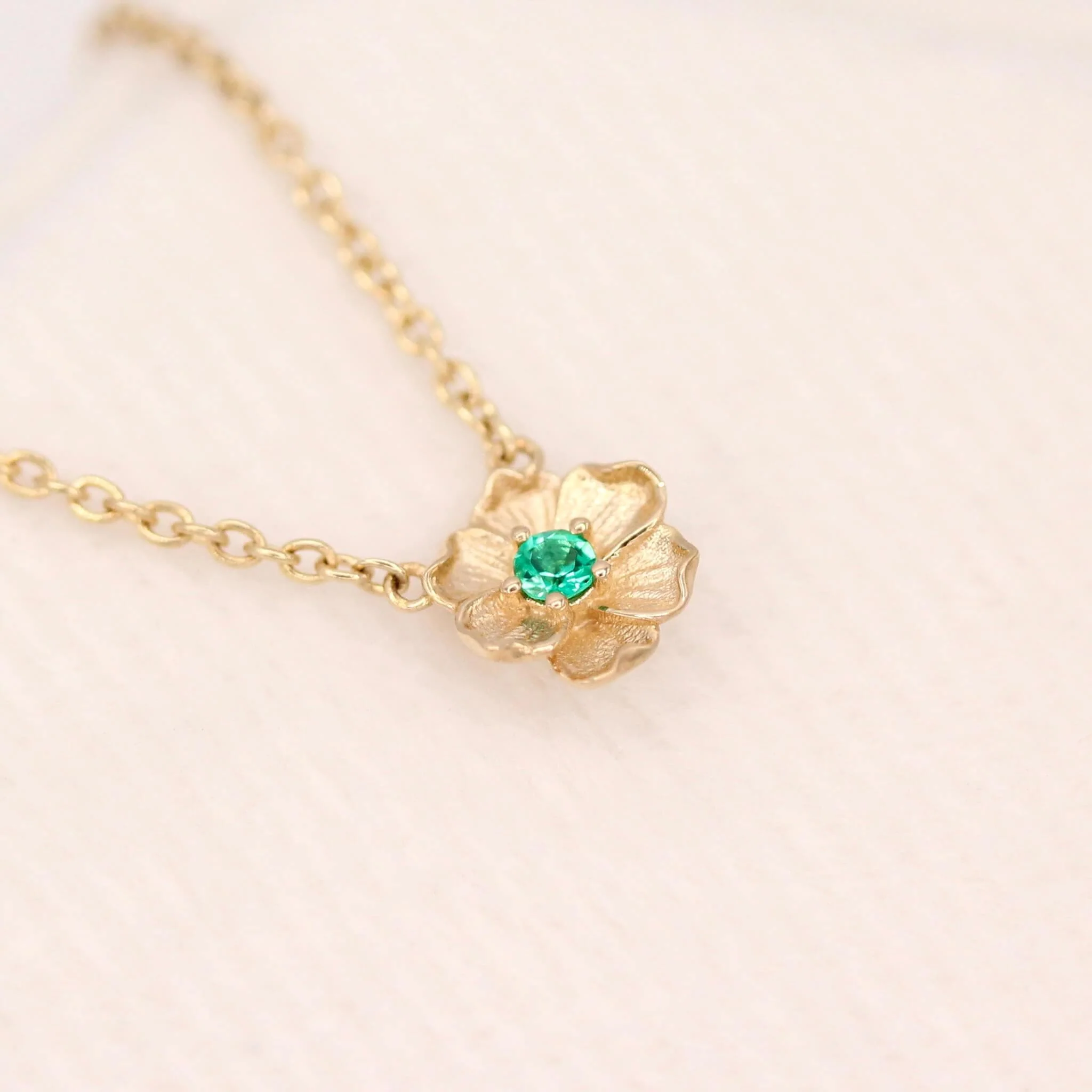 The May Poppy Birthstone Necklace with Emerald in Yellow Gold - Image 3