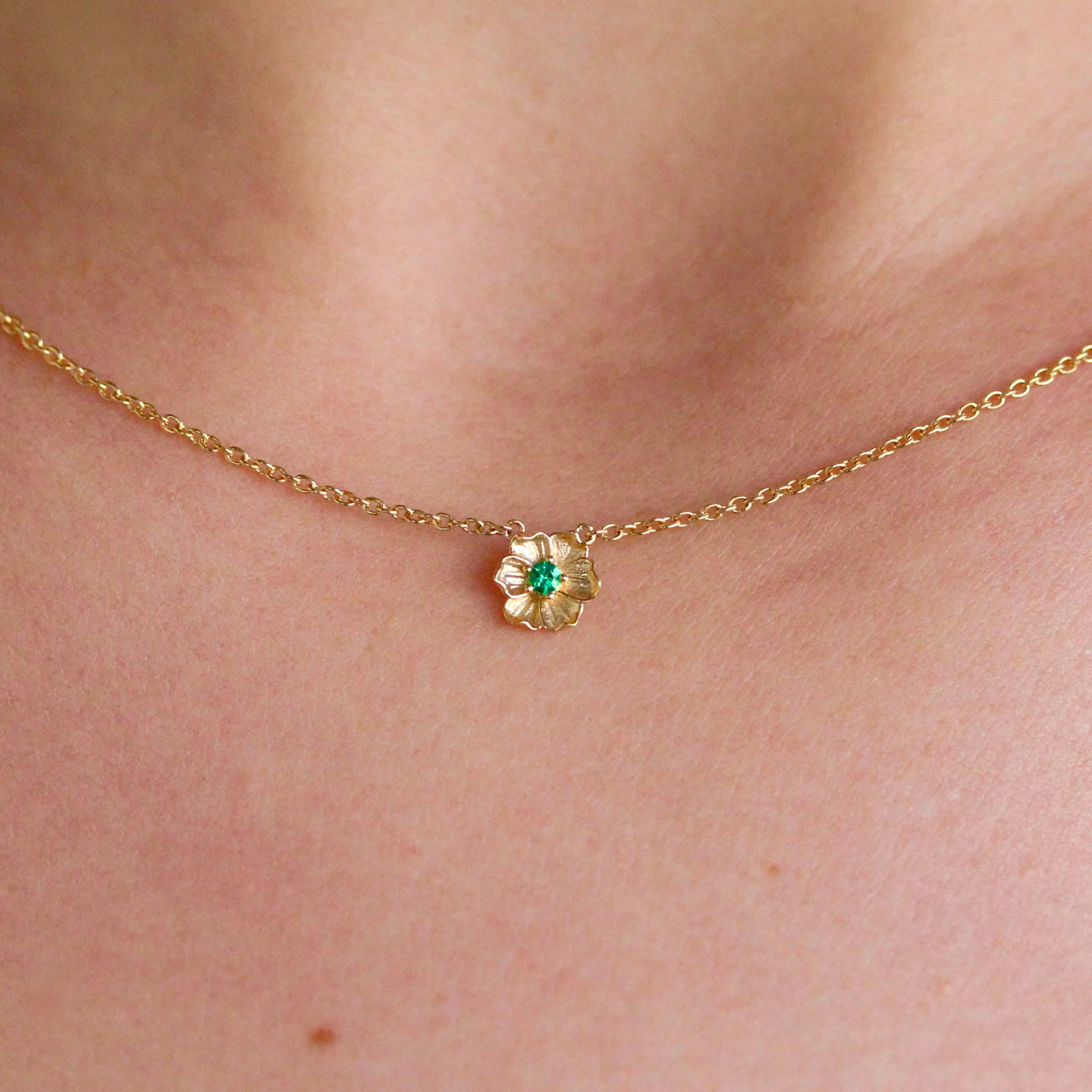 The May Poppy Birthstone Necklace with Emerald in Yellow Gold - Image 4