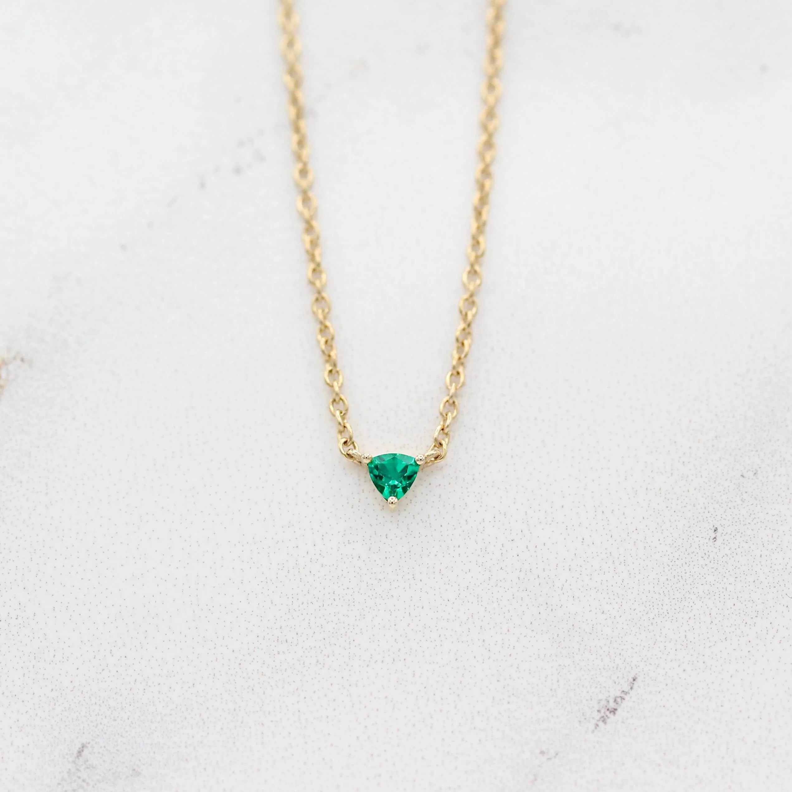 The May Tiny Trillion Birthstone Necklace with Emerald in Yellow Gold