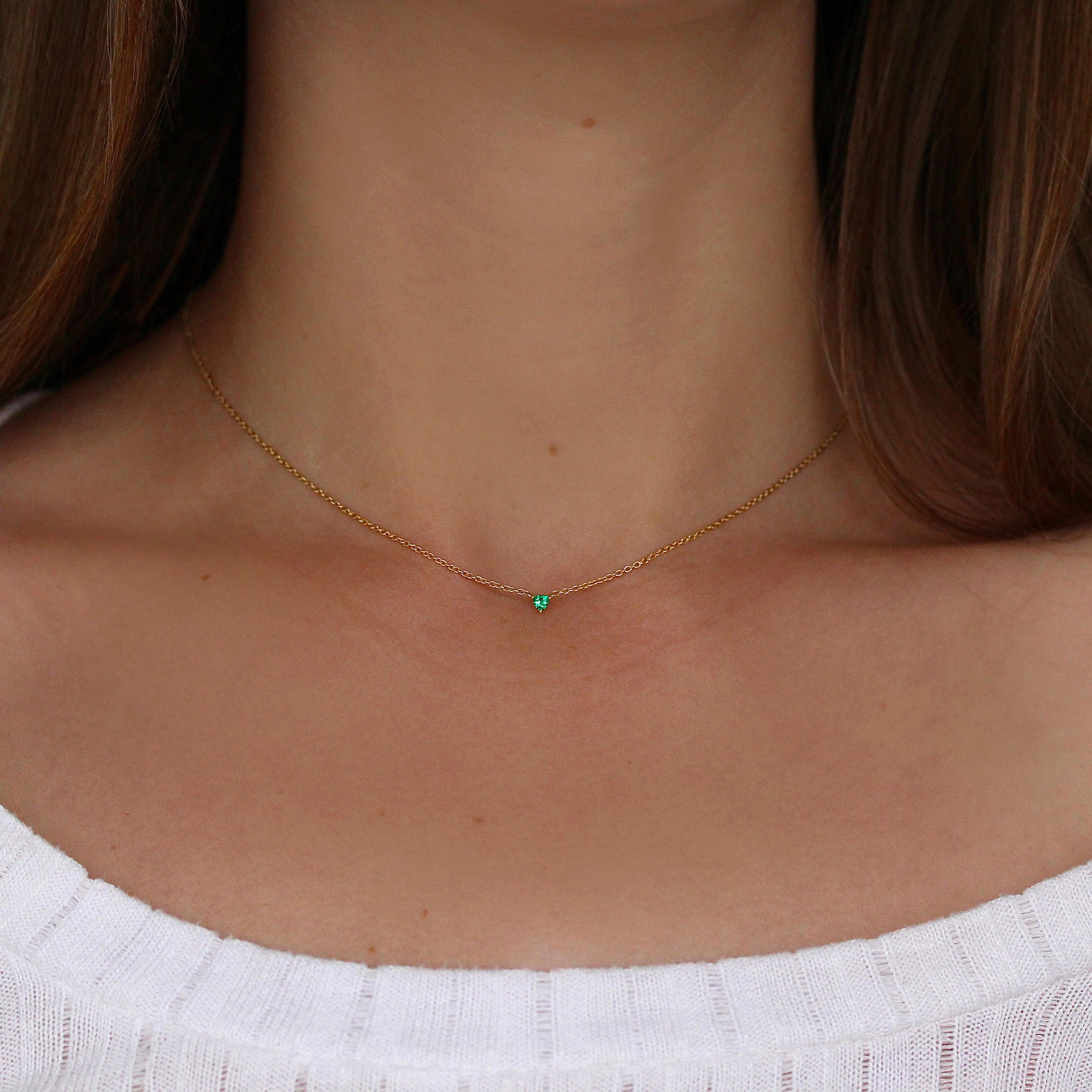 The May Tiny Trillion Birthstone Necklace with Emerald in Yellow Gold - Image 2