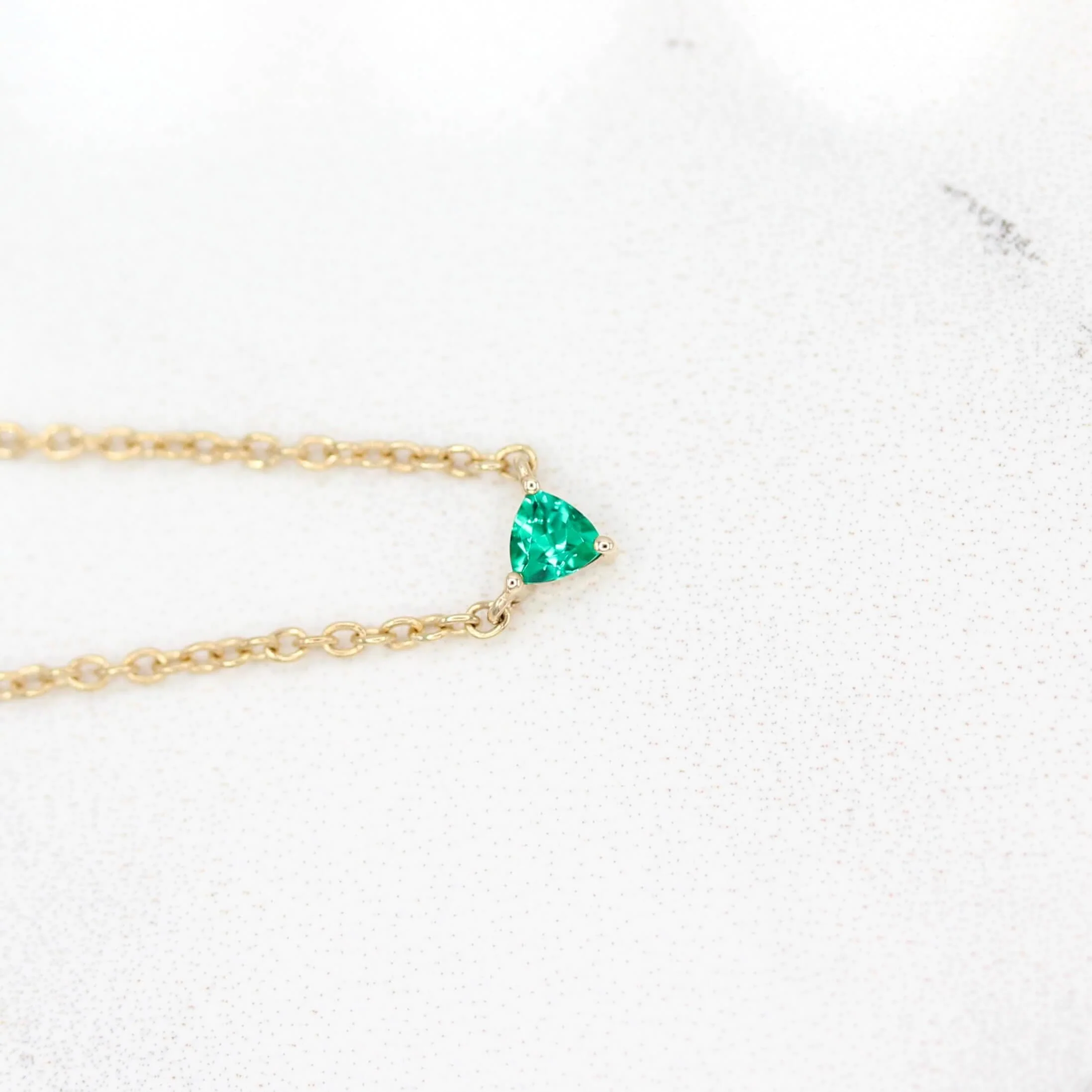 The May Tiny Trillion Birthstone Necklace with Emerald in Yellow Gold - Image 3