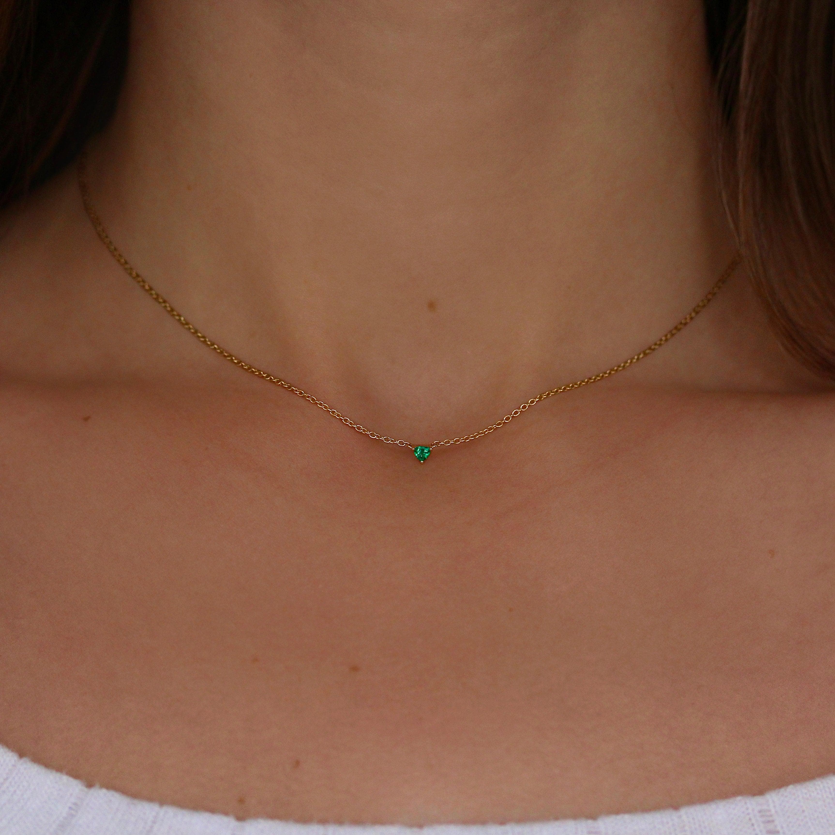 The May Tiny Trillion Birthstone Necklace with Emerald in Yellow Gold - Image 4