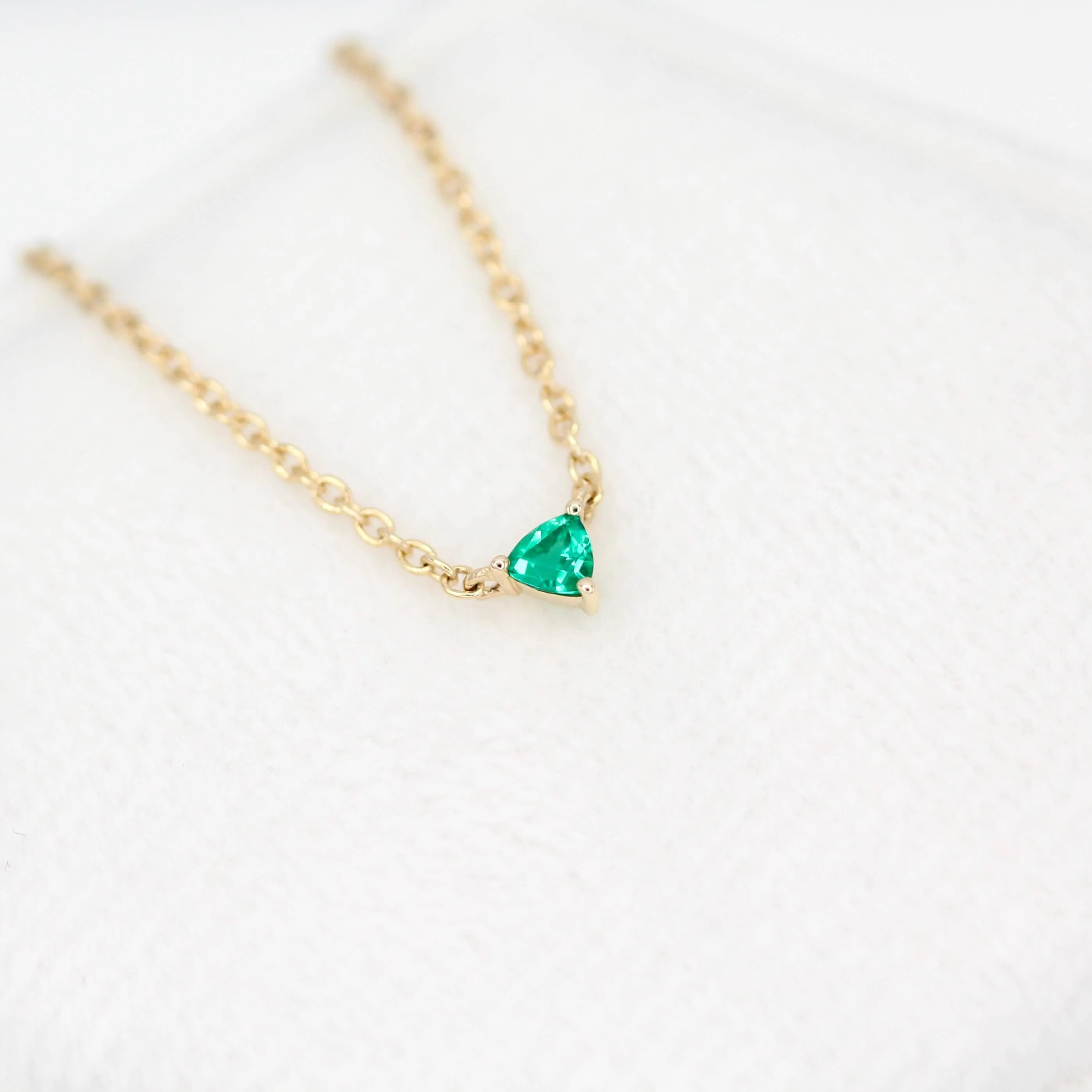The May Tiny Trillion Birthstone Necklace with Emerald in Yellow Gold - Image 5