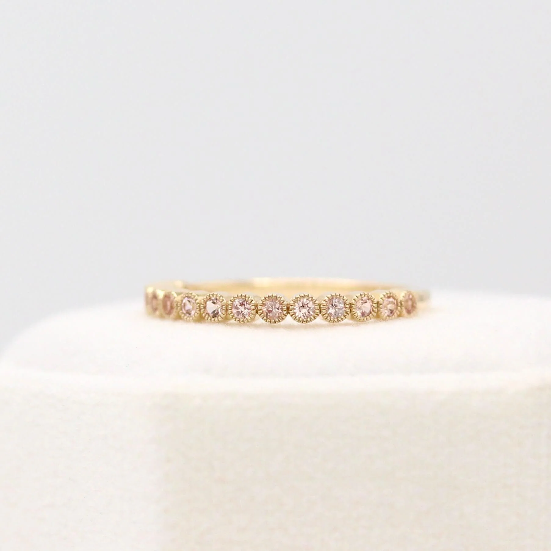The October Florence Birthstone Ring with Peachy-Pink Sapphire in Yellow Gold - Image 5