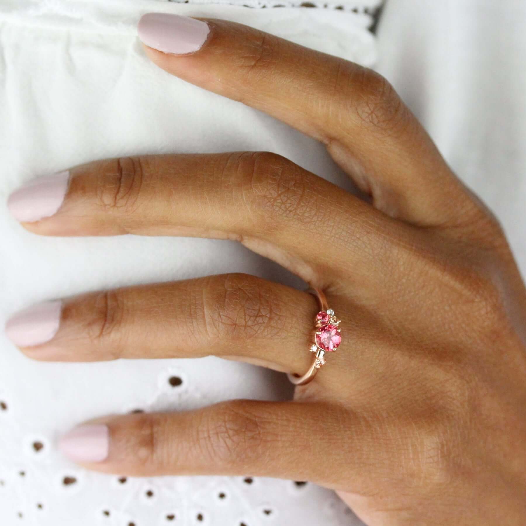 The Padparadscha Sapphire Cluster Ring in Rose Gold - Image 5