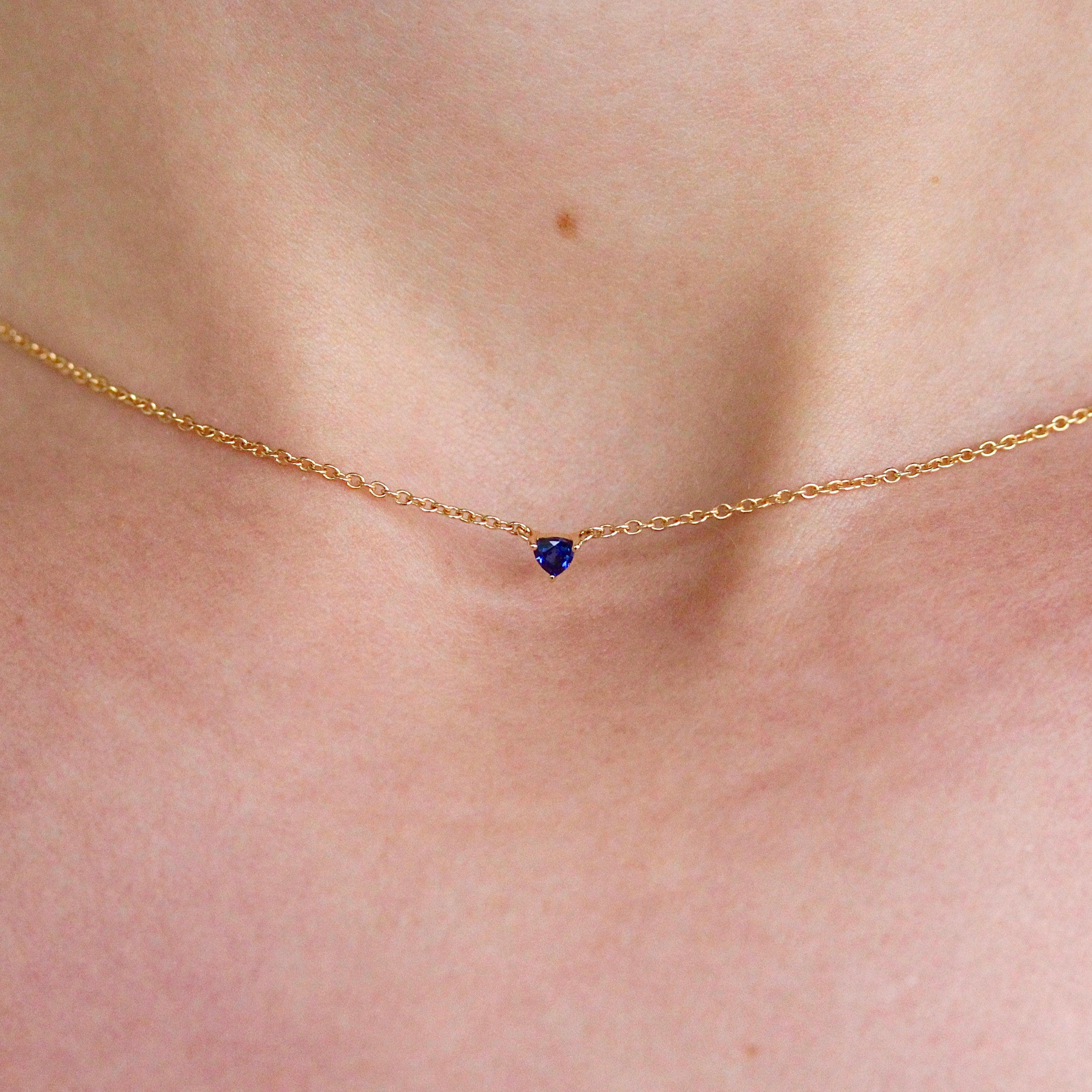 The September Tiny Trillion Birthstone Necklace with Blue Sapphire in Yellow Gold - Image 2